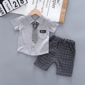 Conjunto Infantil Camisa Social com Gravata e Short Xadrez