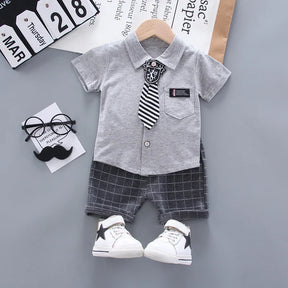Conjunto Infantil Camisa Social com Gravata e Short Xadrez