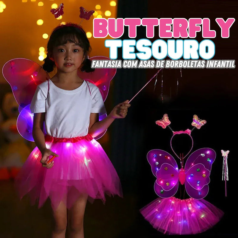 Butterfly Tesouro - Fantasia com Asas de Borboletas Infantil