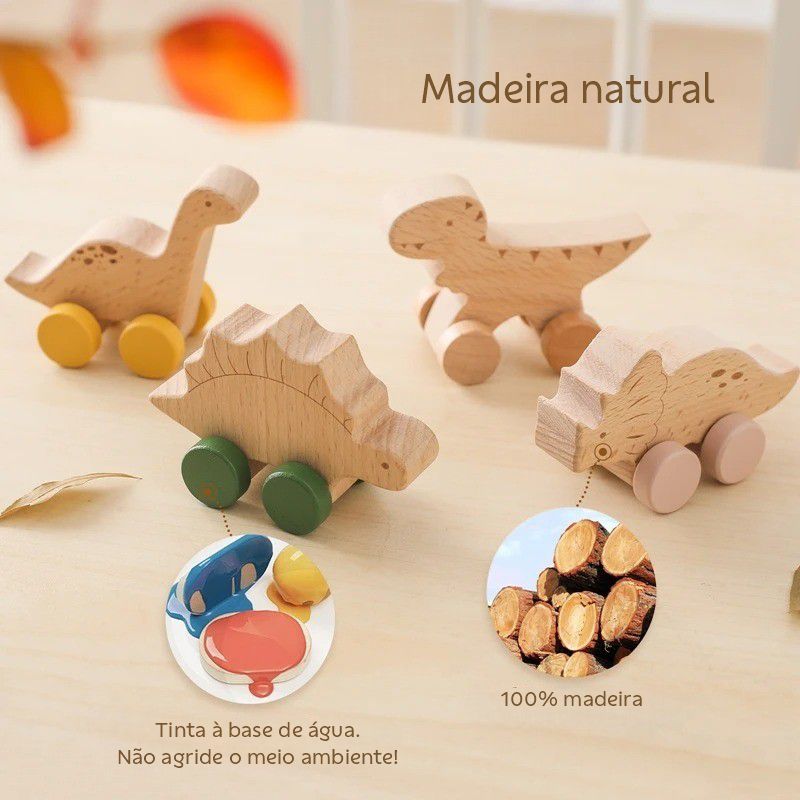 Carrinho de Madeira Dinossauros - Madu e Bibi
